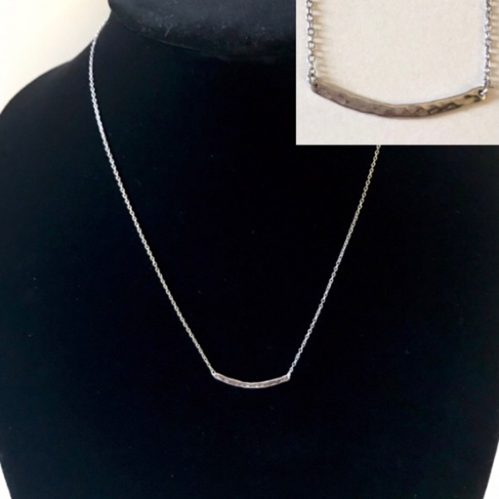 Sterling Silver Hammered Bar Pendant Necklace 16”